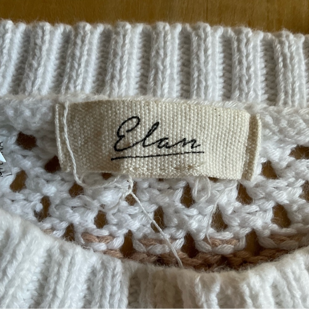 Elan Cozy Stripe Cotton Sweater XL Neutral Boho Chunky Knit Pullover - Picture 10 of 16